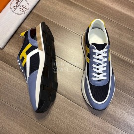 Hermes New Calf Leather Casual Sneakers For Men Blue