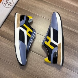 Hermes New Calf Leather Casual Sneakers For Men Blue