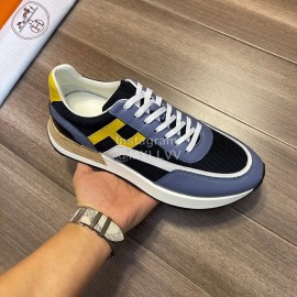 Hermes New Calf Leather Casual Sneakers For Men Blue