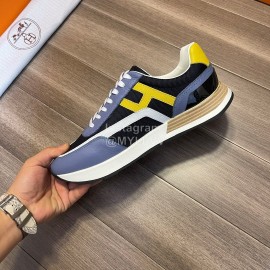 Hermes New Calf Leather Casual Sneakers For Men Blue