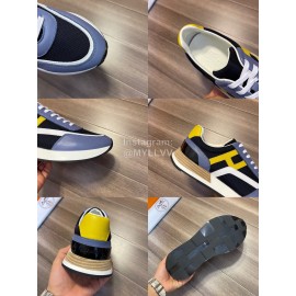 Hermes New Calf Leather Casual Sneakers For Men Blue