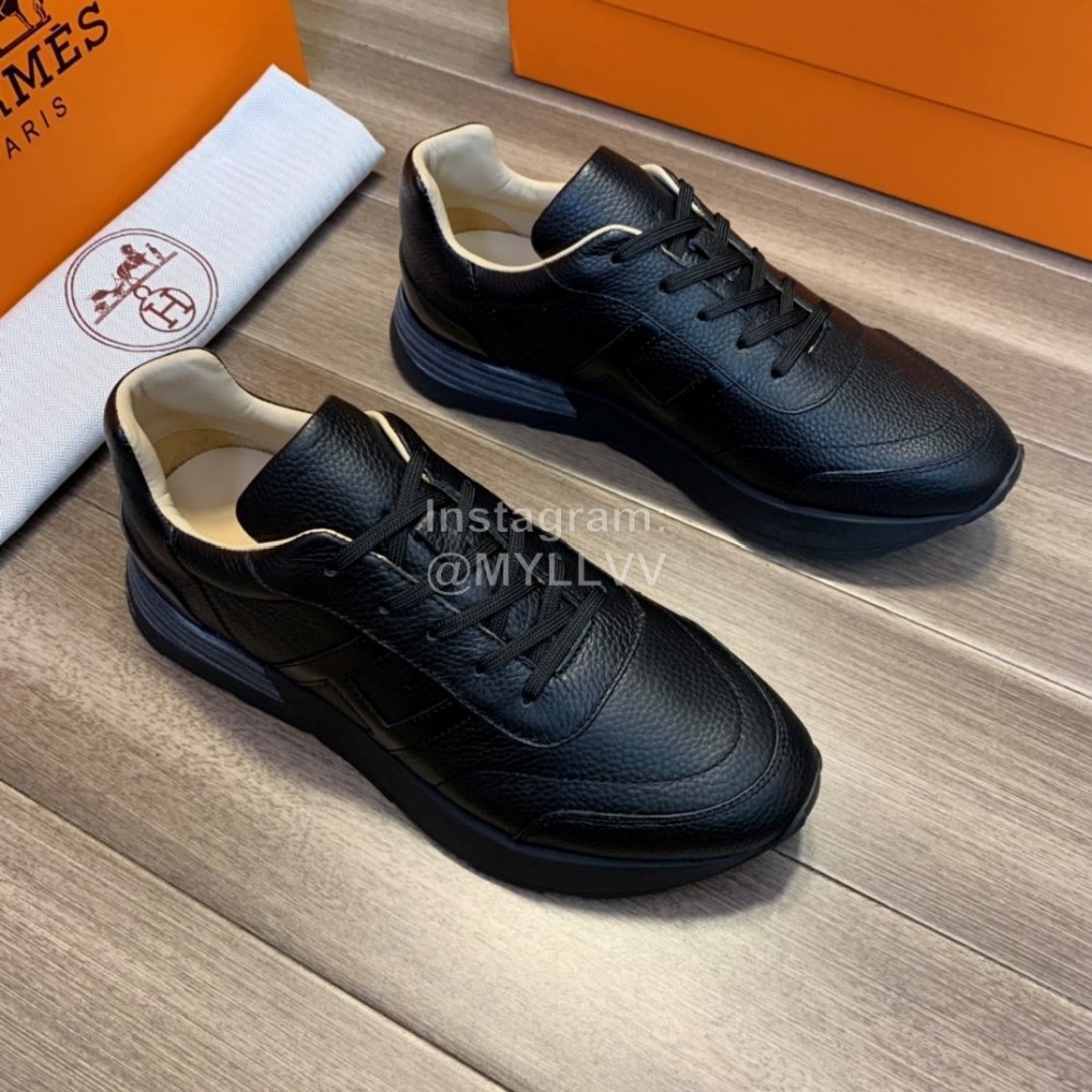 Hermes New Calf Leather Casual Sneakers For Men Black