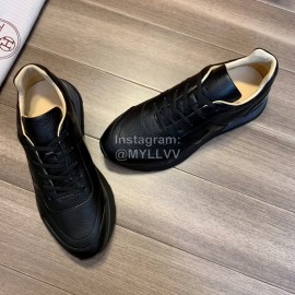 Hermes New Calf Leather Casual Sneakers For Men Black