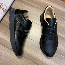 Hermes New Calf Leather Casual Sneakers For Men Black