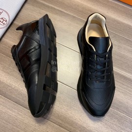 Hermes New Calf Leather Casual Sneakers For Men Black