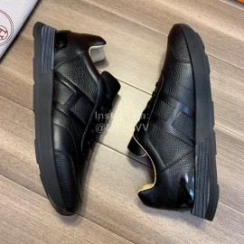 Hermes New Calf Leather Casual Sneakers For Men Black