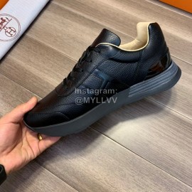 Hermes New Calf Leather Casual Sneakers For Men Black