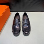 Hermes Calfskin Casual Loafers For Men Black