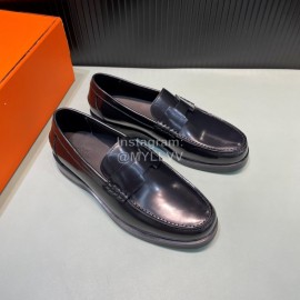 Hermes Calfskin Casual Loafers For Men Black