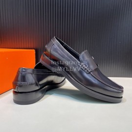 Hermes Calfskin Casual Loafers For Men Black