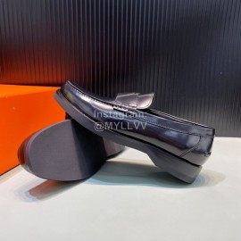 Hermes Calfskin Casual Loafers For Men Black