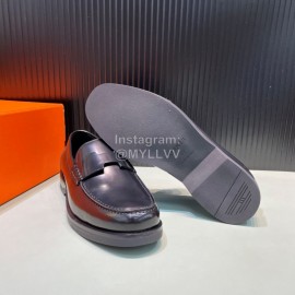 Hermes Calfskin Casual Loafers For Men Black