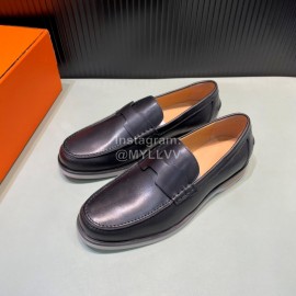 Hermes Black Calfskin Casual Loafers For Men 