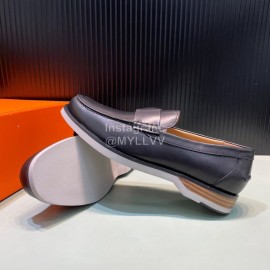Hermes Black Calfskin Casual Loafers For Men 