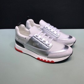 Hermes Fashion Calfskin Casual Sneakers For Men Silver