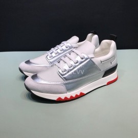 Hermes Fashion Calfskin Casual Sneakers For Men Silver