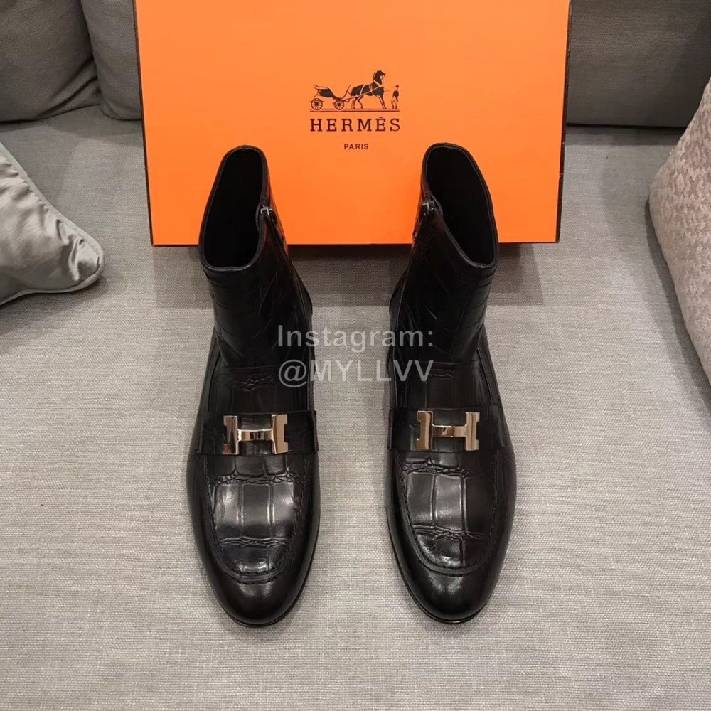 Hermes Cowhide Chelsea Short Boots For Men Black