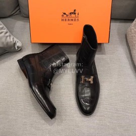 Hermes Cowhide Chelsea Short Boots For Men Black
