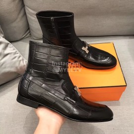 Hermes Cowhide Chelsea Short Boots For Men Black