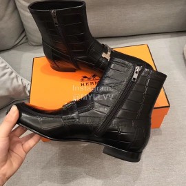 Hermes Cowhide Chelsea Short Boots For Men Black