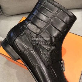 Hermes Cowhide Chelsea Short Boots For Men Black