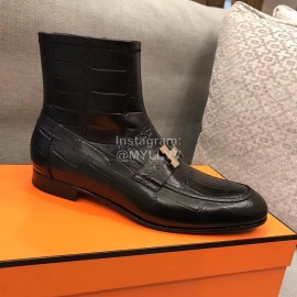 Hermes Cowhide Chelsea Short Boots For Men Black