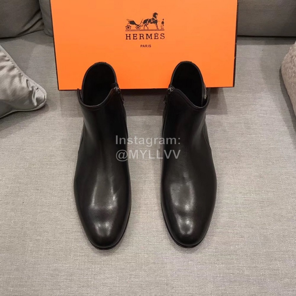 Hermes Black Cowhide Chelsea Short Boots For Men