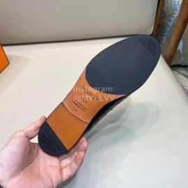 Hermes Cowhide Ostrich Pattern Loafers For Men Black