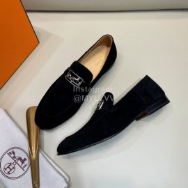 Hermes Cowhide Suede Loafers For Men Black