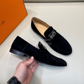 Hermes Cowhide Suede Loafers For Men Black