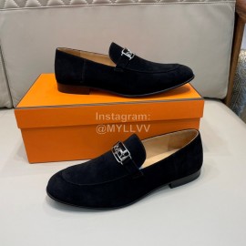 Hermes Cowhide Suede Loafers For Men Black