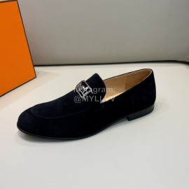 Hermes Cowhide Suede Loafers For Men Black
