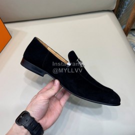 Hermes Cowhide Suede Loafers For Men Black