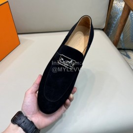 Hermes Cowhide Suede Loafers For Men Black