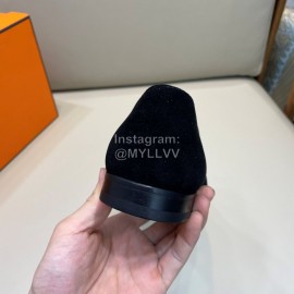 Hermes Cowhide Suede Loafers For Men Black