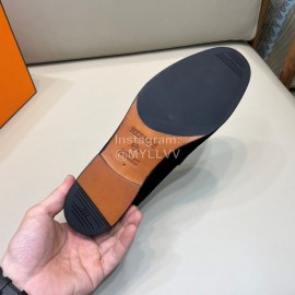 Hermes Cowhide Suede Loafers For Men Black