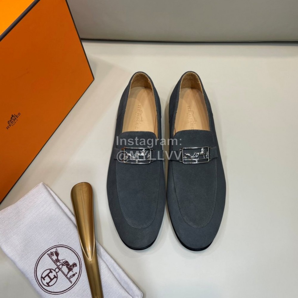 Hermes Cowhide Suede Loafers For Men Gray