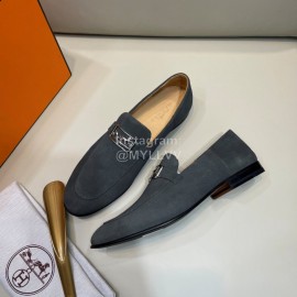 Hermes Cowhide Suede Loafers For Men Gray