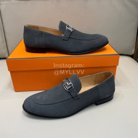 Hermes Cowhide Suede Loafers For Men Gray