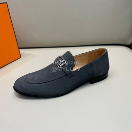 Hermes Cowhide Suede Loafers For Men Gray
