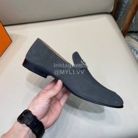 Hermes Cowhide Suede Loafers For Men Gray