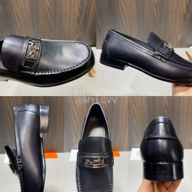 Hermes New Cowhide Casual Loafers For Men Black