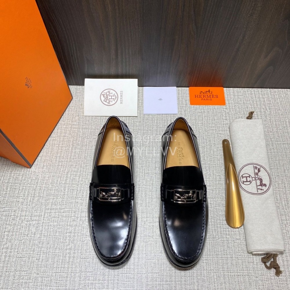 Hermes New Black Cowhide Casual Loafers For Men 