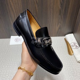 Hermes New Black Cowhide Casual Loafers For Men 