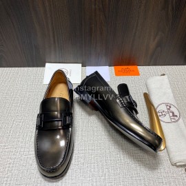 Hermes New Cowhide Casual Loafers For Men Coffee