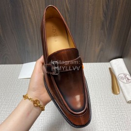 Hermes Belt Buckle Shape Leather Loafers For Men Brown