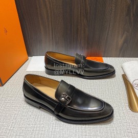 Hermes Belt Buckle Shape Leather Loafers For Men