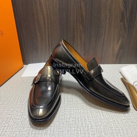 Hermes Belt Buckle Shape Leather Loafers For Men