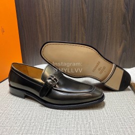 Hermes Belt Buckle Shape Leather Loafers For Men