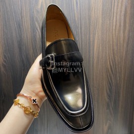 Hermes Belt Buckle Shape Leather Loafers For Men